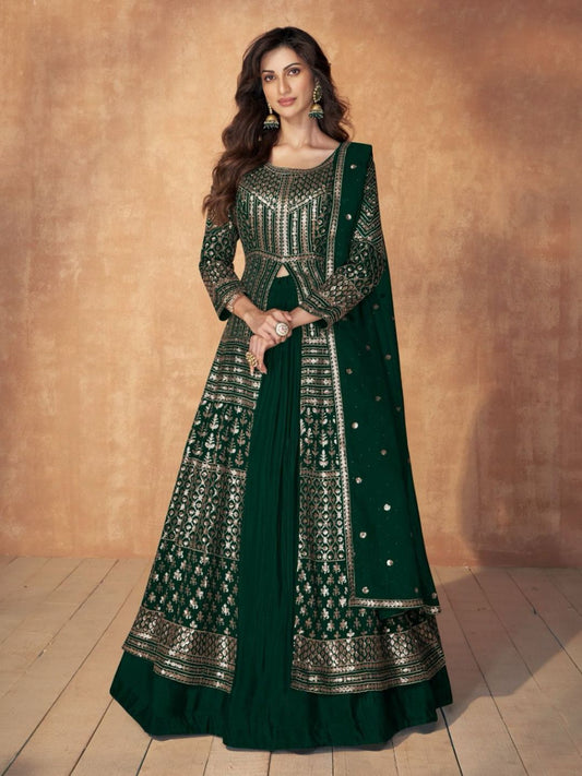 Georgette Embroidered Bollywood Salwar Kameez in Green with Stone work-81976