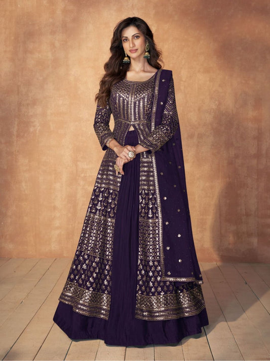 Georgette Embroidered Bollywood Salwar Kameez in Purple with Stone work-81977