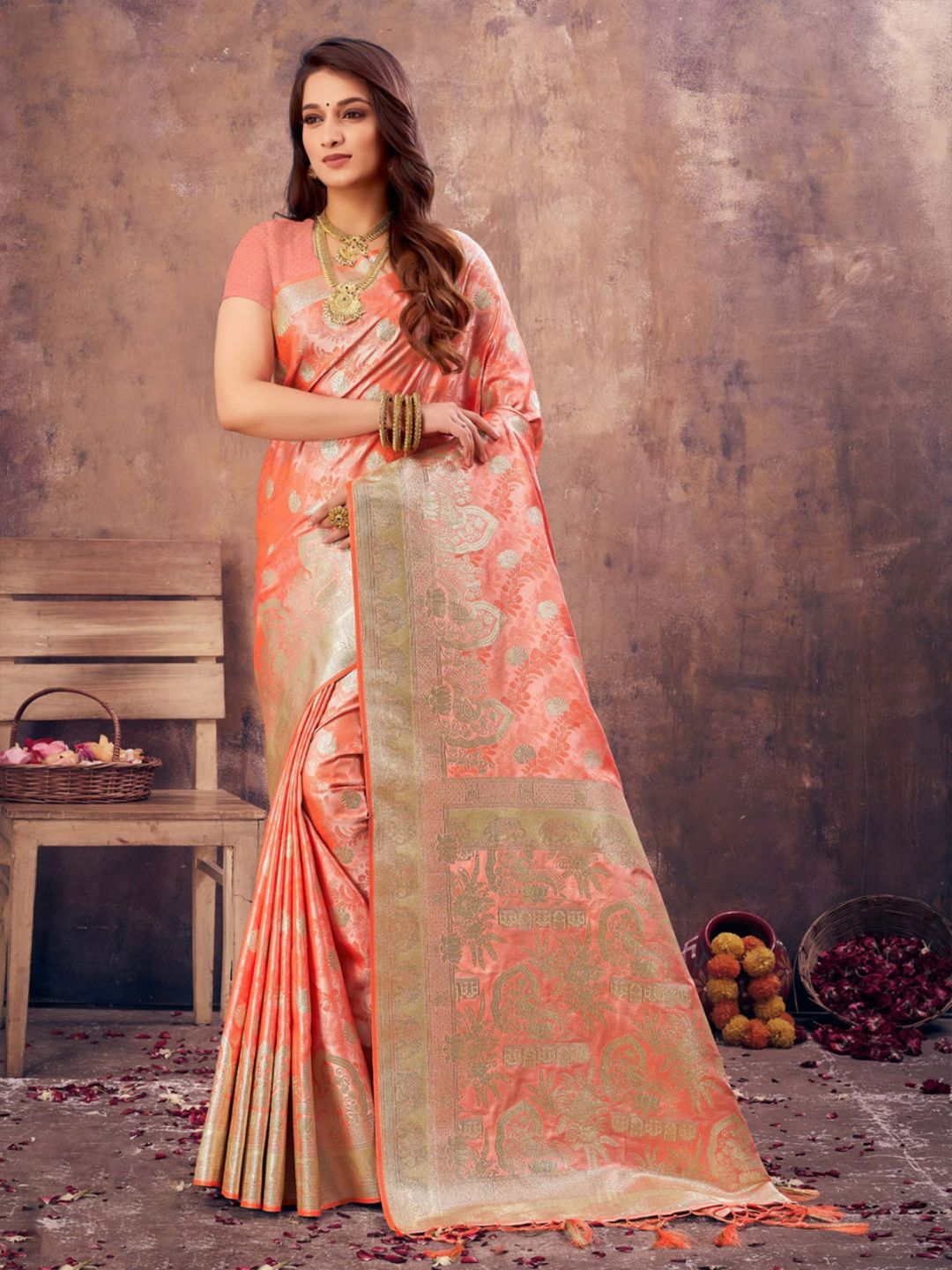 Weaving Banarasi Silk Saree In Pink Color-81048