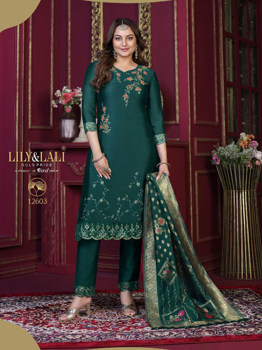 Sonakshi Sinha Bollywood Embroidered Silk Pakistani Style Salwar Kameez in Green Color-71034