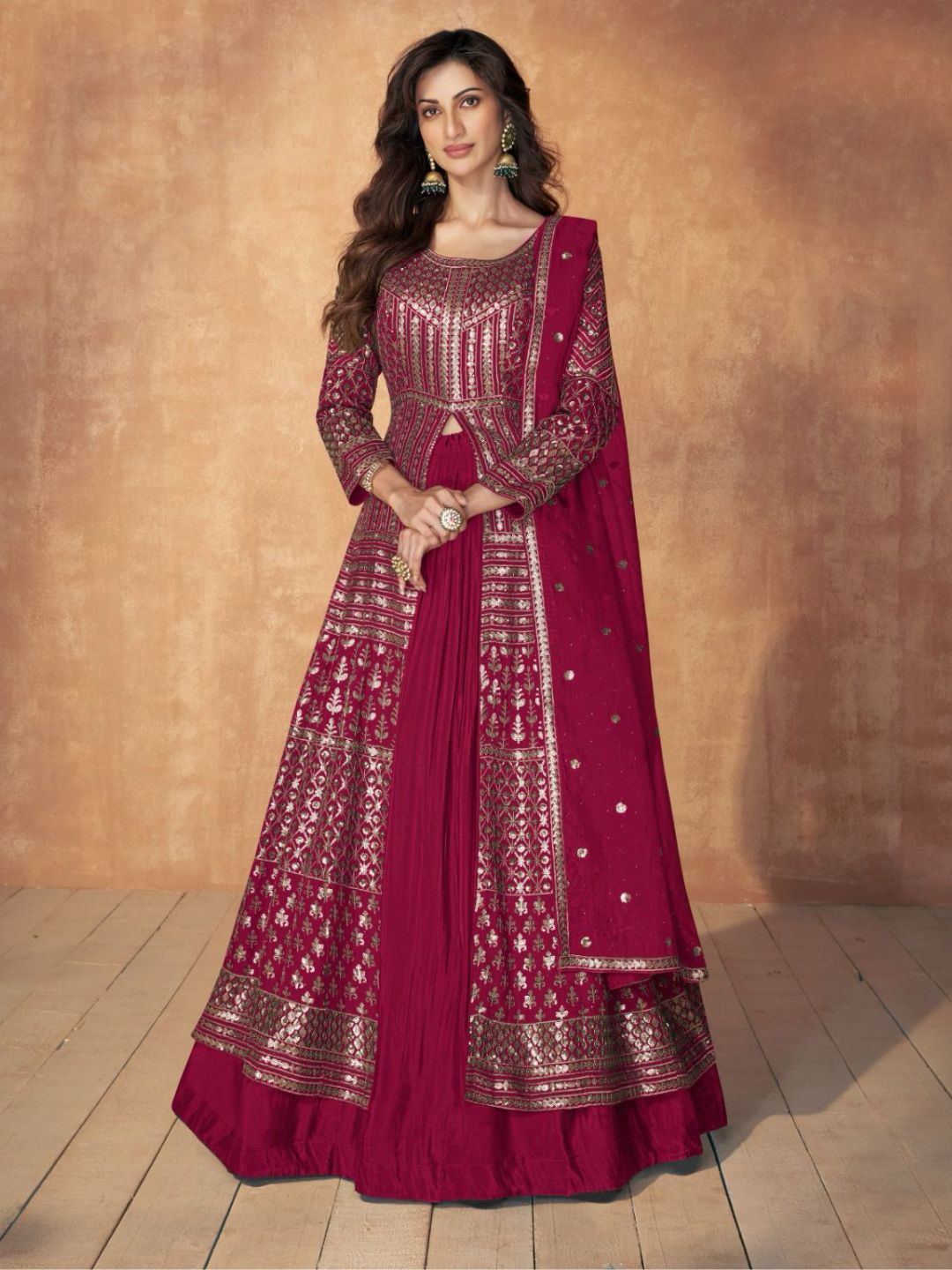 Georgette Embroidered Bollywood Salwar Kameez in Red with Stone work-81978