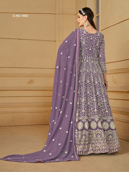 Georgette Embroidered Bollywood Salwar Kameez in Purple with Stone work-81990
