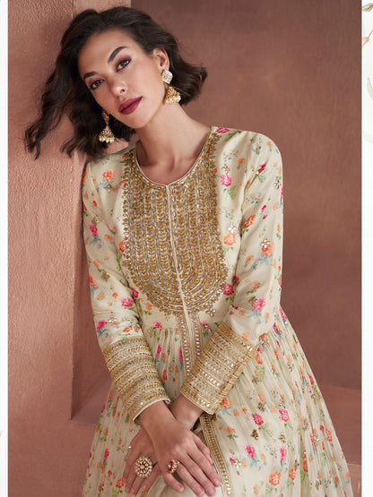 Tarri Georgette Salwar Kameez in Beige-71014