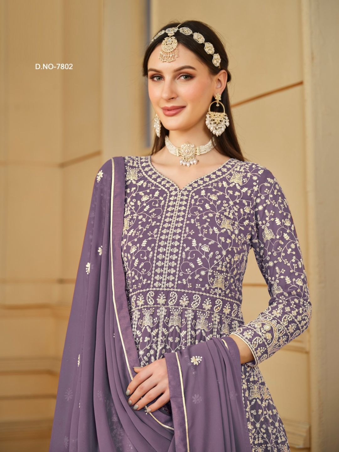 Georgette Embroidered Bollywood Salwar Kameez in Purple with Stone work-81990