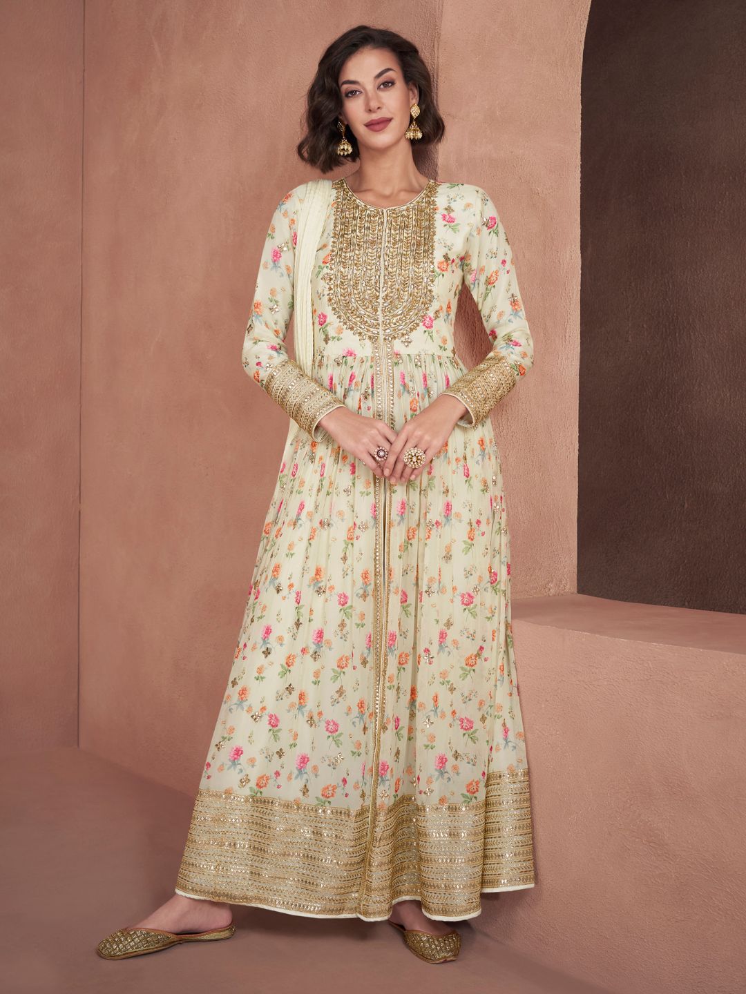 Tarri Georgette Salwar Kameez in Beige-71014