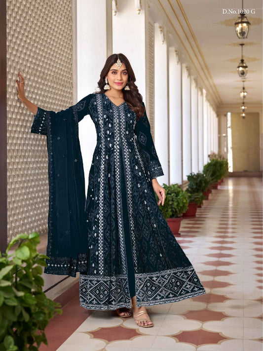 Georgette Embroidered Bollywood Salwar Kameez in Blue with Stone work-81985