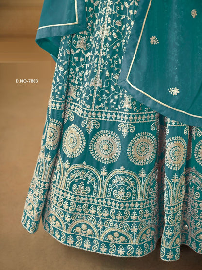 Georgette Embroidered Bollywood Salwar Kameez in Blue with Stone work-81991