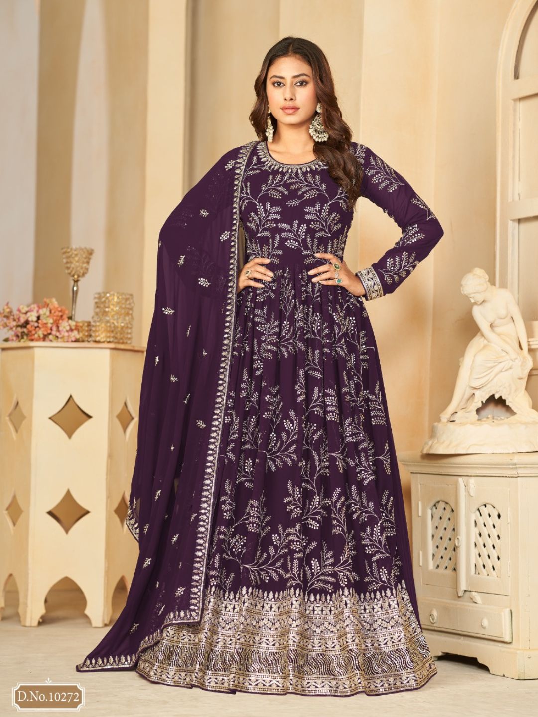 Georgette Embroidered Bollywood Salwar Kameez in Purple with Stone work-81983