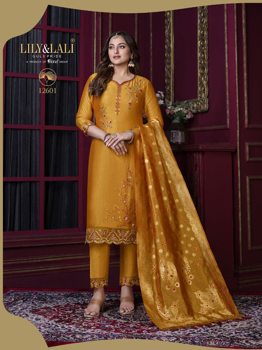 Sonakshi Sinha Bollywood Embroidered Silk Pakistani Style Salwar Kameez in Yellow Color-71032