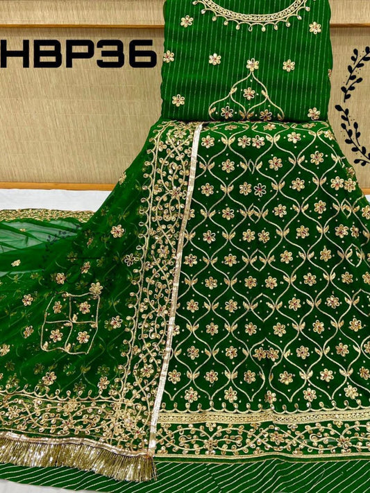 Stone Touch Half PureWedding Sangeet Rajputi Poshak In Green Color-61055