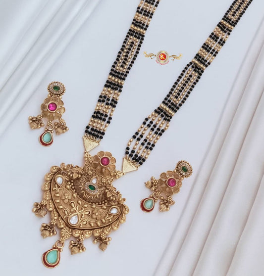 Antique Premium Quality Brass High Gold Long Rajwadi Mangalsutra Set in 36 Inches-301032