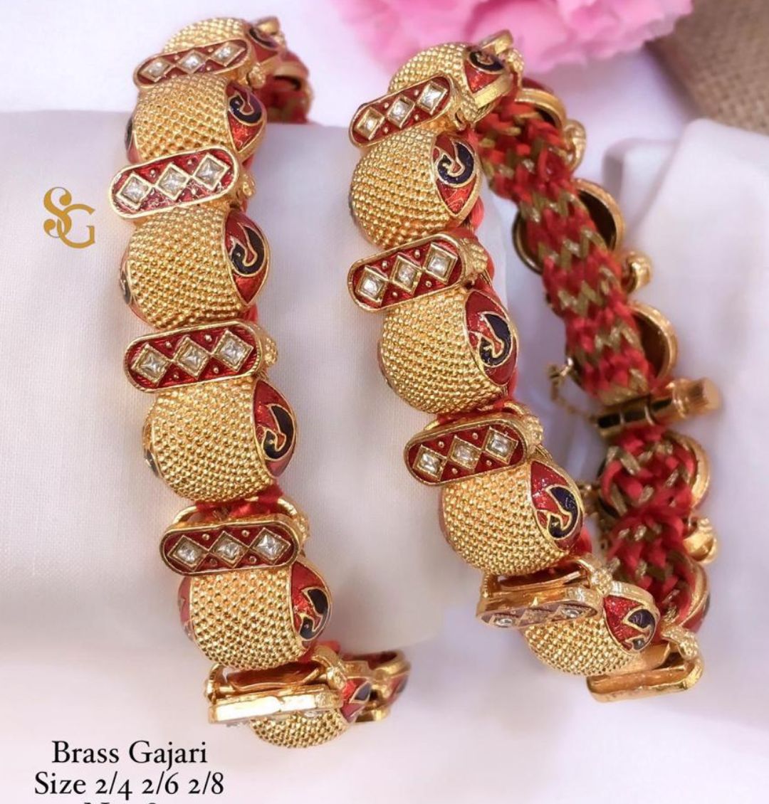 Designer Premium Quality Brass High Gold Openable Gajari/Nogri /Bangles Set-81320