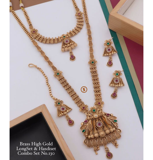 Antique Brass High Gold Combo Jewellery Set-81180