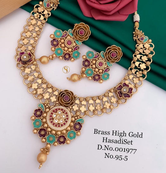 Antique Brass High Gold Combo Jewellery Set-81194