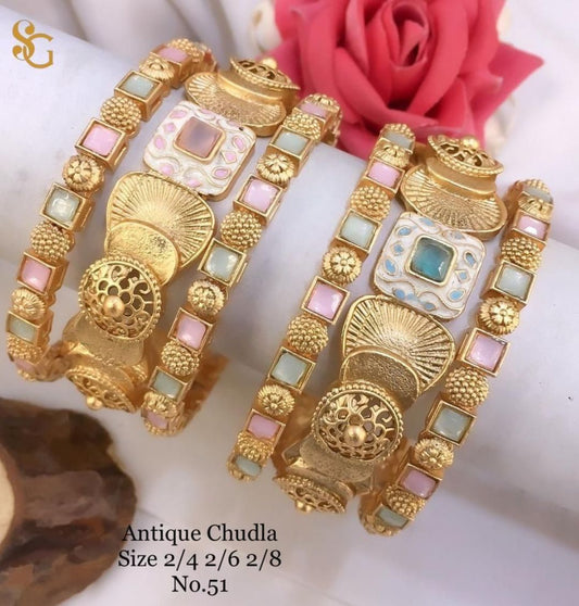 Antique Designer Premium Quality Brass High Gold Chudla/Bangles Set-81264