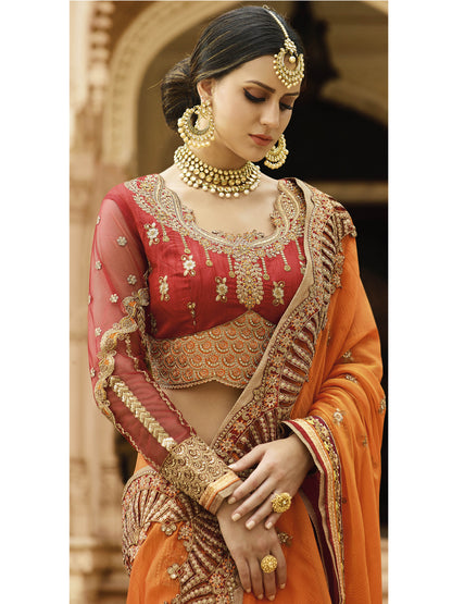 Embroidered Border Silk Saree in Orange color-82073