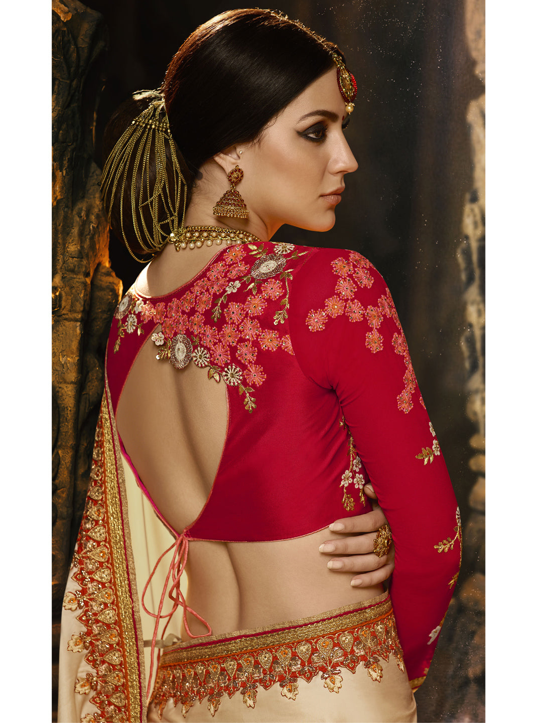 Embroidered Border Burfi Silk Saree in Creem color-82082