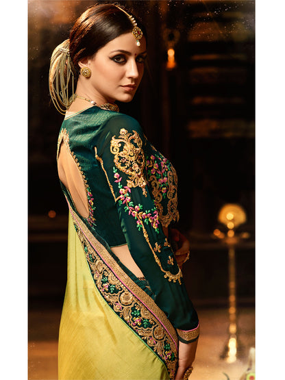 Embroidered Border Silk Saree in Yellow color-82089