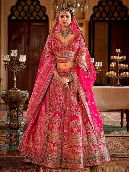 Silk Traditional Wedding Reception Bridal Lehenga In Pink color-41098