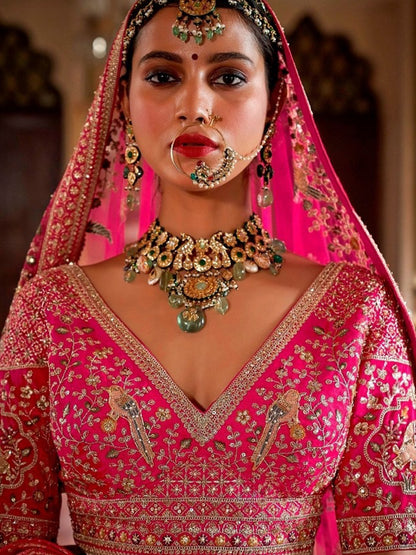 Silk Traditional Wedding Reception Bridal Lehenga In Pink color-41098