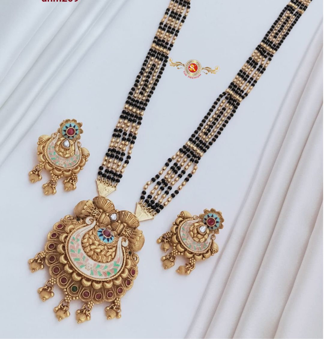 Antique Premium Quality Brass High Gold Long Rajwadi Mangalsutra Set in 36 Inches-301033