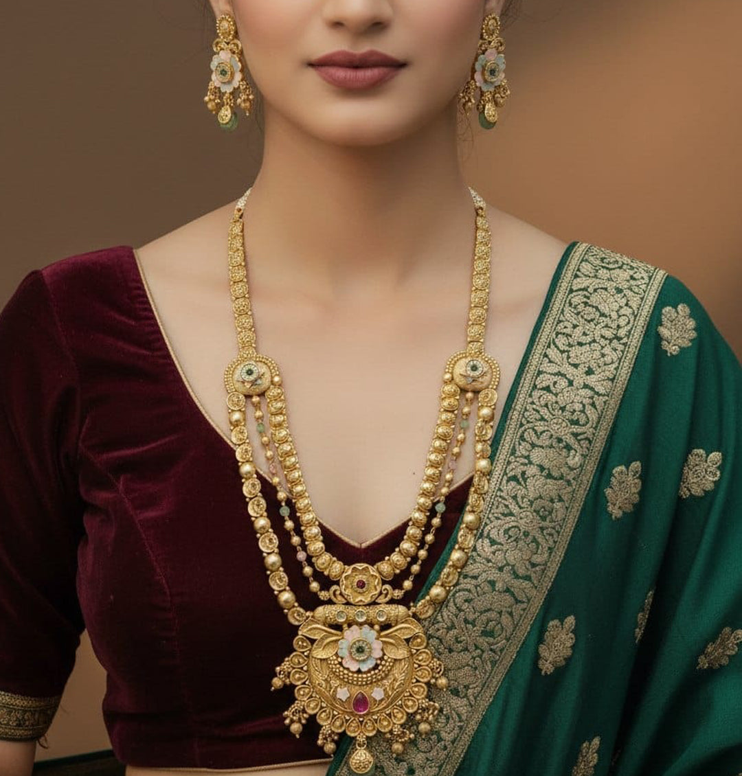 Rani Haar Brass High Gold Antique Jewellery Set-20153