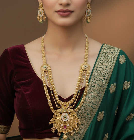 Rani Haar Brass High Gold Antique Jewellery Set-20153