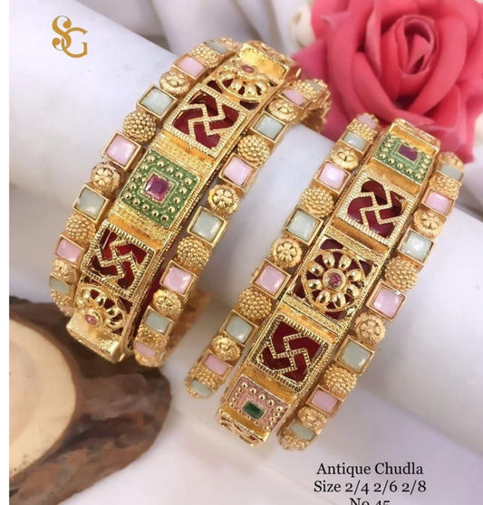 Antique Designer Premium Quality Brass High Gold Chudla/Bangles Set-81265