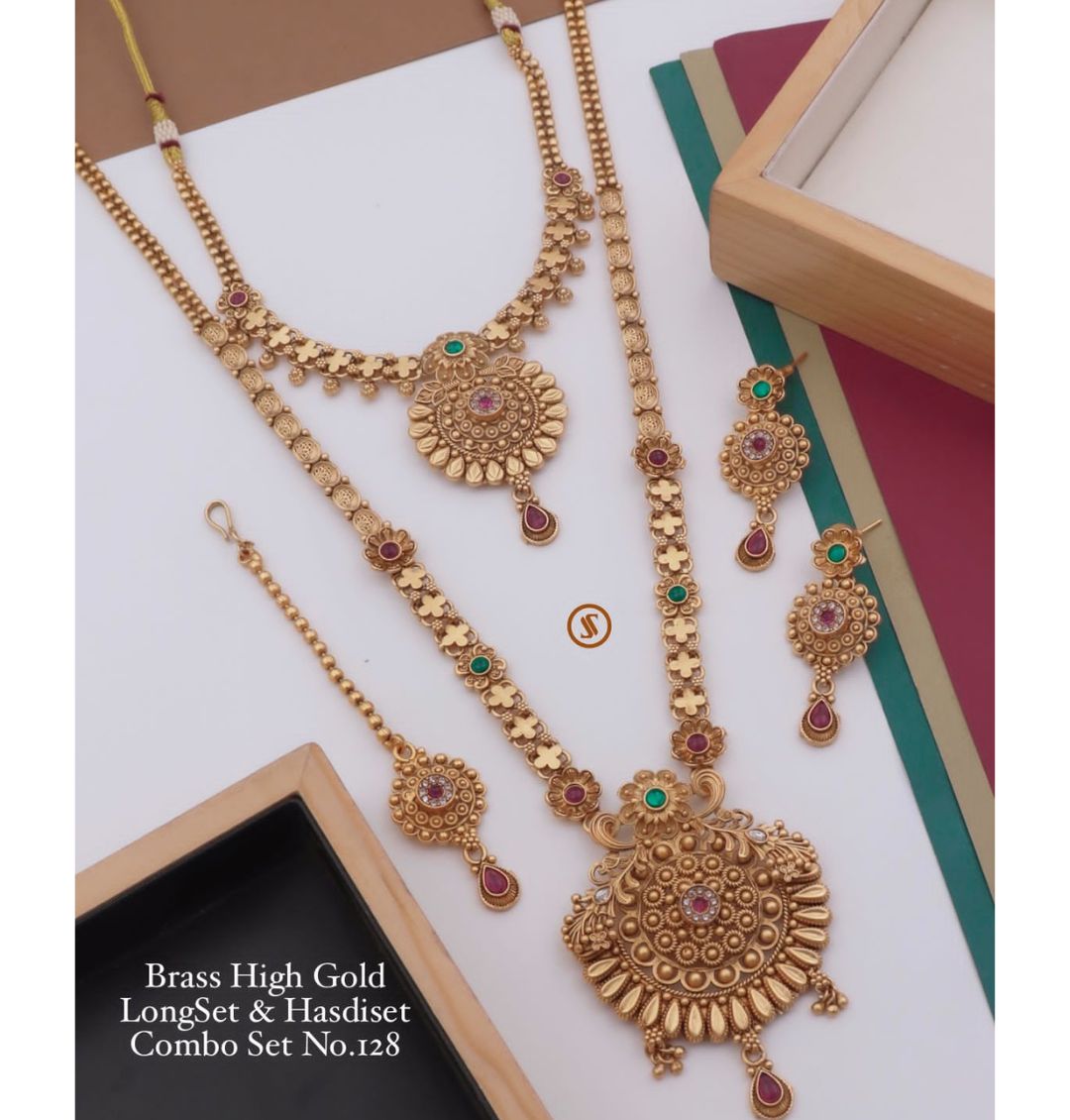 Antique Brass High Gold Combo Jewellery Set-81181