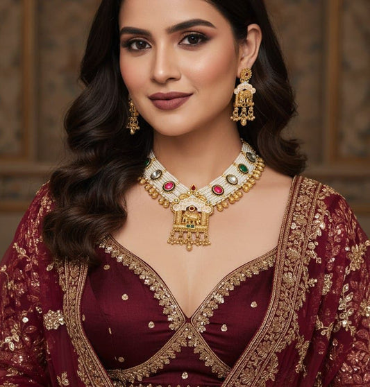 Necklace Brass High Gold Antique Combo Jewellery Set-20110