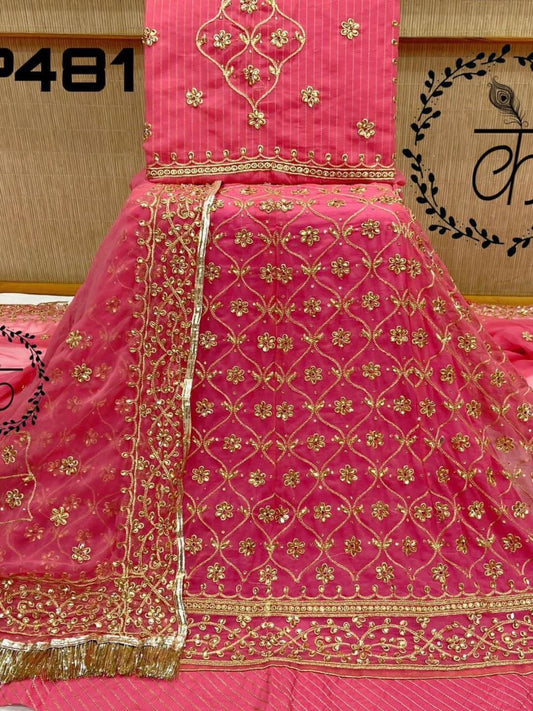 Stone Touch Half PureWedding Sangeet Rajputi Poshak In Pink Color-61056