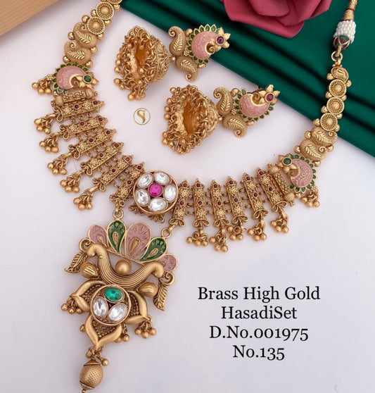 Antique Brass High Gold Combo Jewellery Set-81195