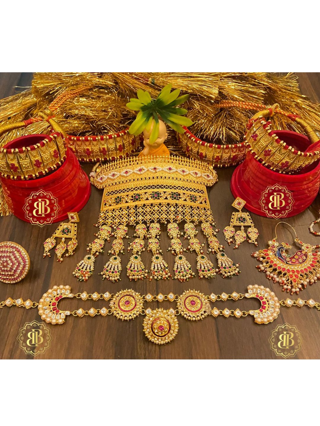 Rajwadi kundan Gold Jewellery Rajputi Combo Set-30965