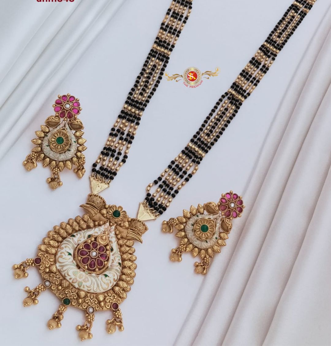 Antique Premium Quality Brass High Gold Long Rajwadi Mangalsutra Set in 36 Inches-301034