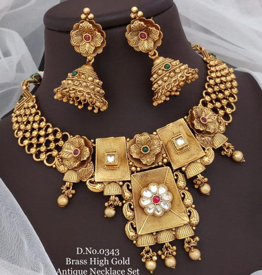 Antique Brass High Gold Combo Jewellery Set-81481