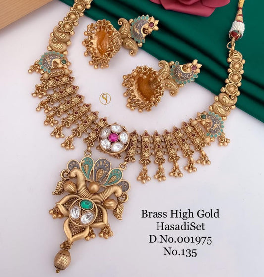 Antique Brass High Gold Combo Jewellery Set-81196