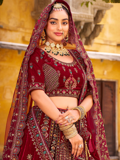 Silk Traditional Wedding Reception Bridal Lehenga In maroon color-41095