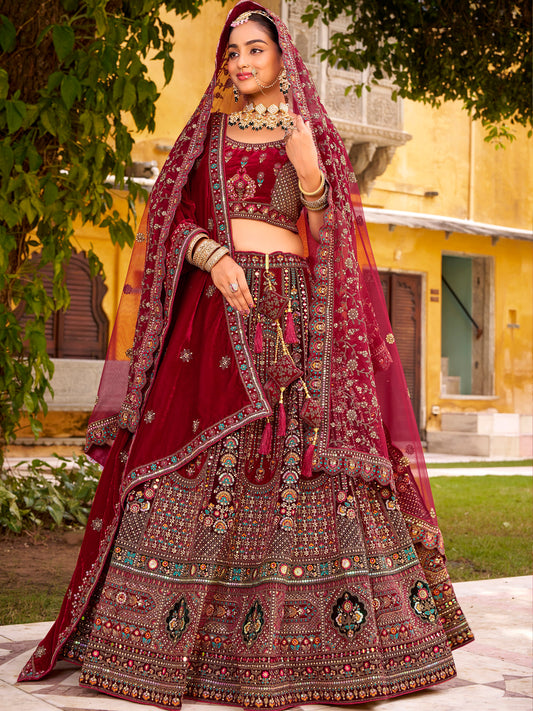 Silk Traditional Wedding Reception Bridal Lehenga In maroon color-41095