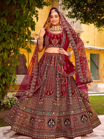 Silk Traditional Wedding Reception Bridal Lehenga In maroon color-41095