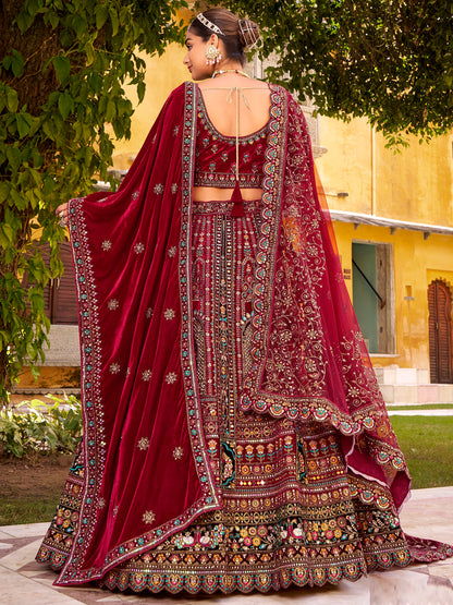Silk Traditional Wedding Reception Bridal Lehenga In maroon color-41096