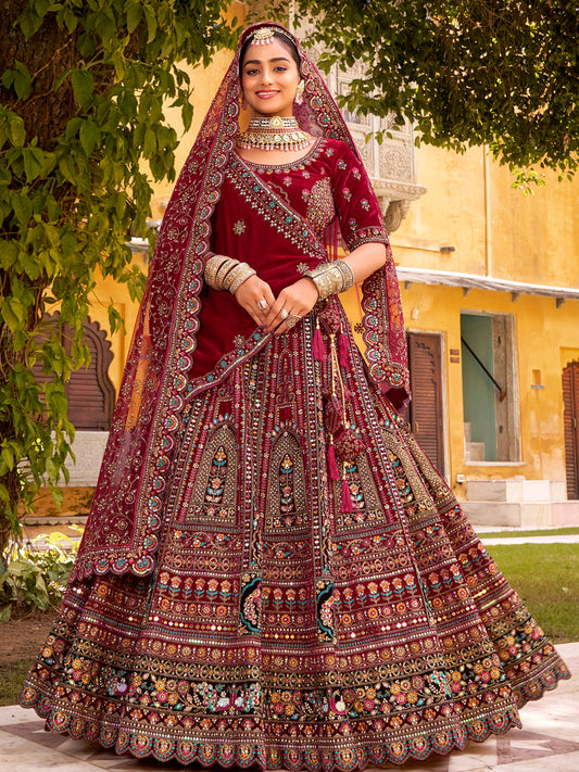 Silk Traditional Wedding Reception Bridal Lehenga In maroon color-41096