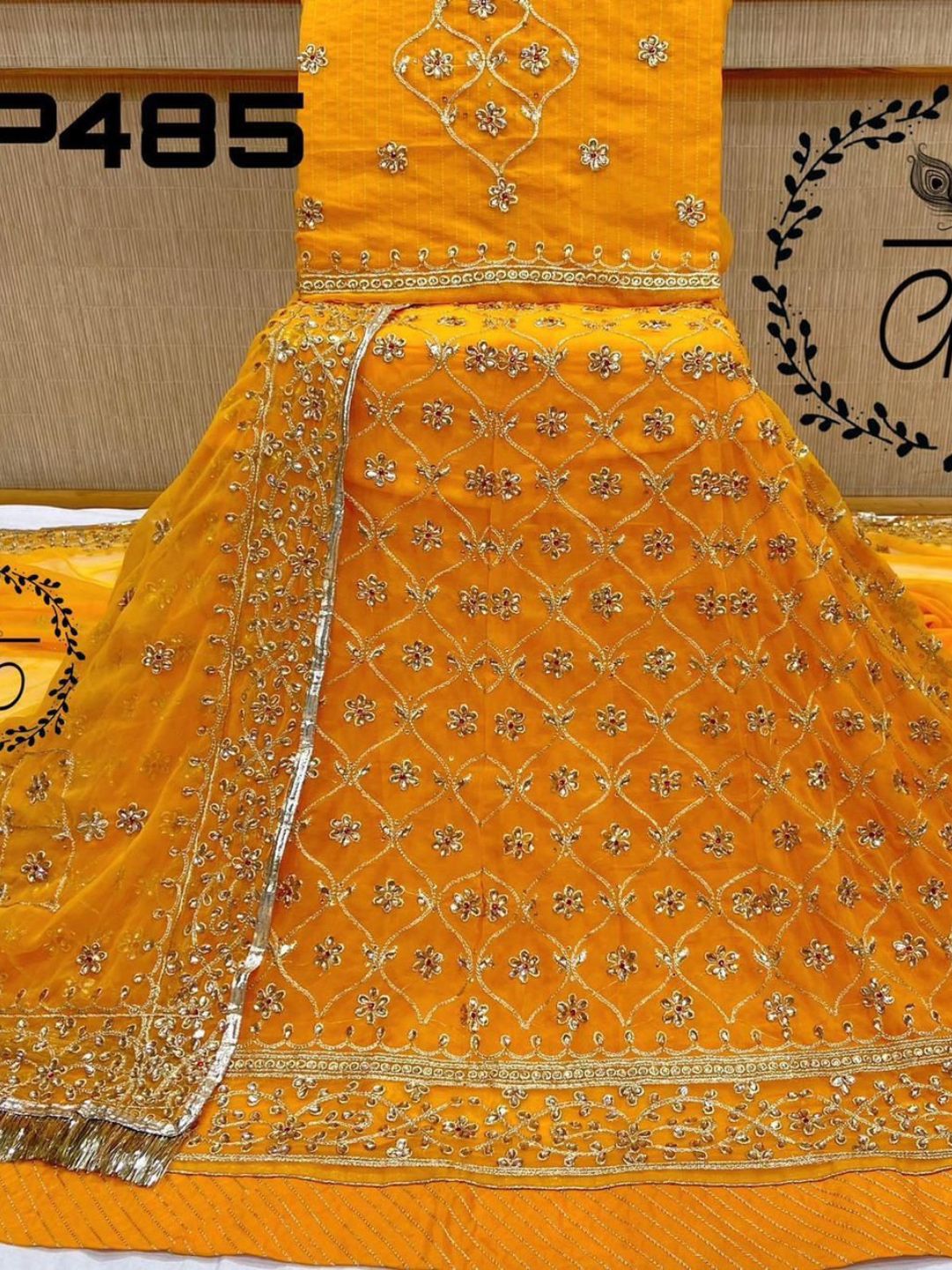 Stone Touch Half PureWedding Sangeet Rajputi Poshak In Yellow Color-61058