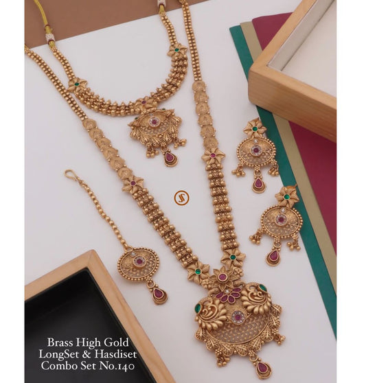 Antique Brass High Gold Combo Jewellery Set-81183