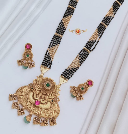 Antique Premium Quality Brass High Gold Long Rajwadi Mangalsutra Set in 36 Inches-301035