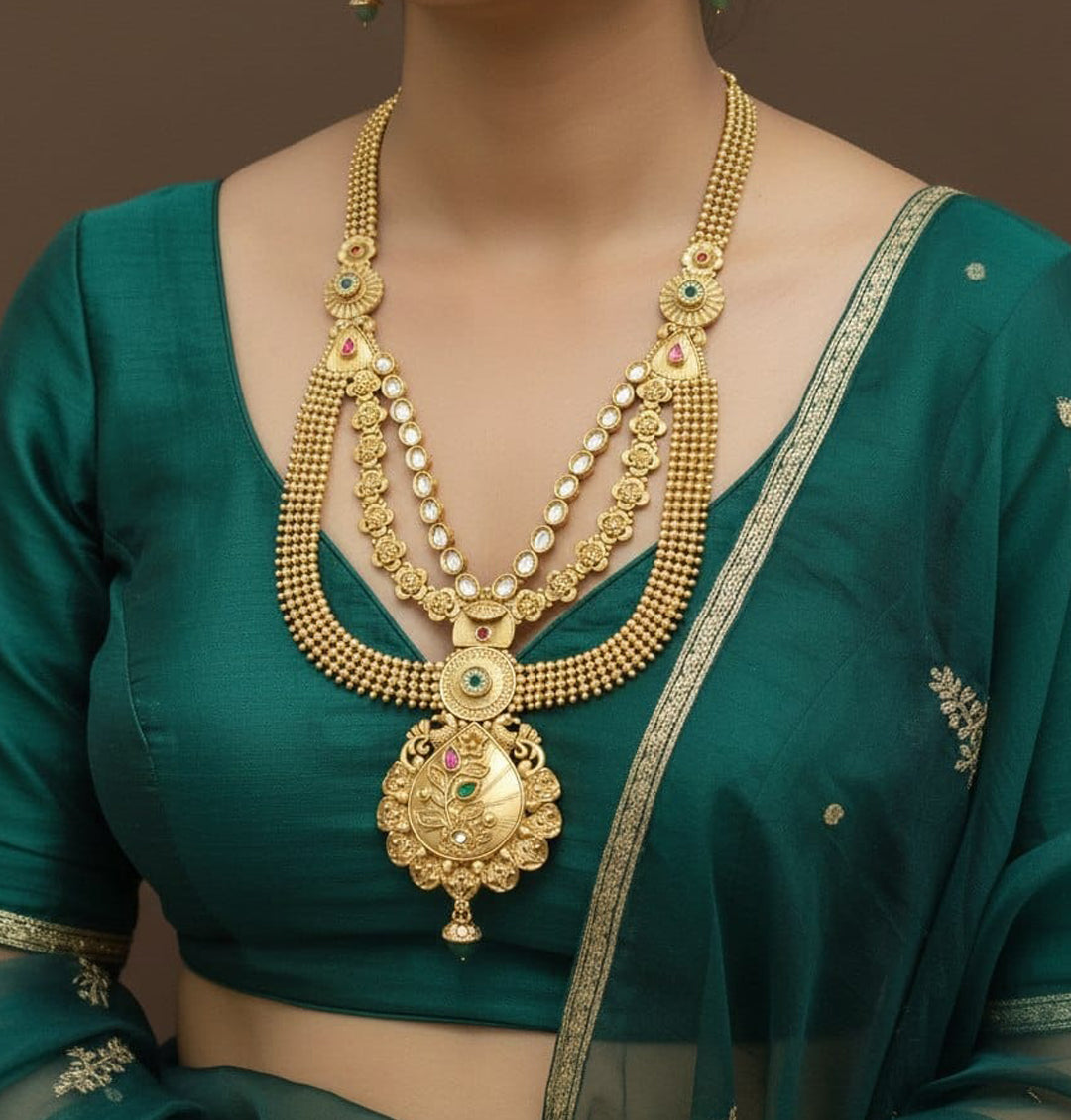 Rani Haar Brass High Gold Antique Jewellery Set-20151