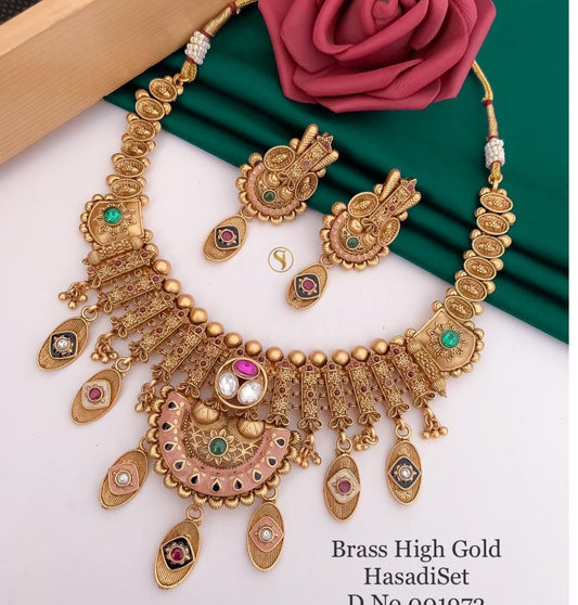 Antique Brass High Gold Combo Jewellery Set-81197