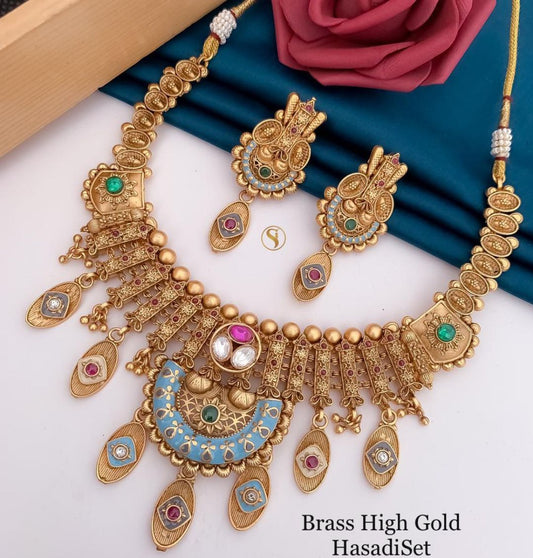 Antique Brass High Gold Combo Jewellery Set-81198