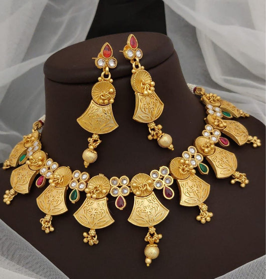 Antique Brass High Gold Combo Jewellery Set-81483