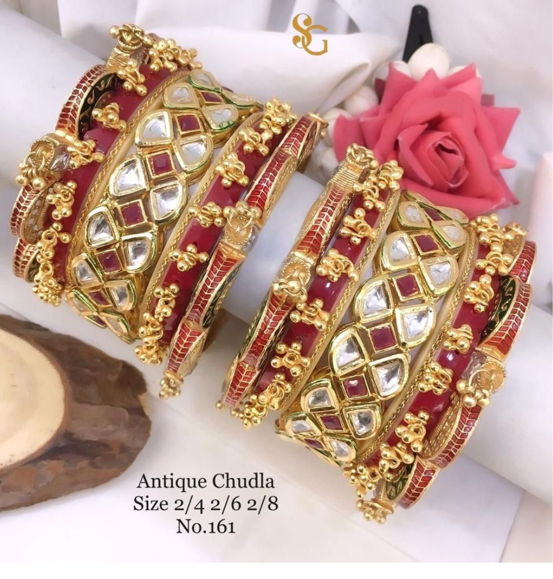 Antique Designer Premium Quality Brass High Gold Chudla/Bangles Set-81268