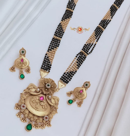 Antique Premium Quality Brass High Gold Long Rajwadi Mangalsutra Set in 36 Inches-301036